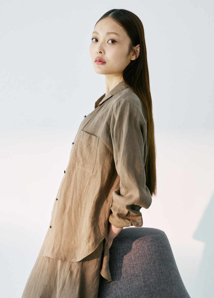 質感輕透純麻長袖口袋襯衫